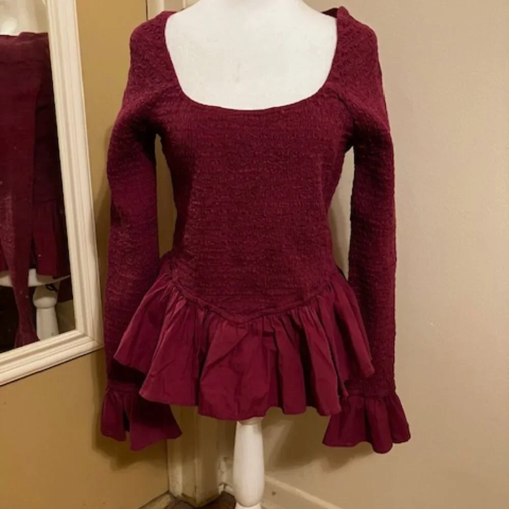 Free People Burgundy Red Peplum Top